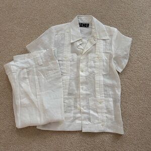 Kids white Linen Guayabera Matching Set - shirt sleeve shirt and pants. NWOT